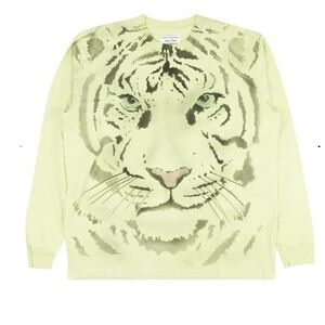 Just Don Mens Green Tiger Face Long Sleeve Crewneck TShirt Green Size Small